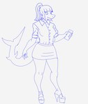 cellphone electronics female grill hair phone ponytail shark_tail solo omegoncrabster daniela_sanchez fan_character fish marine shark absurd_res concept_art hi_res trans_(lore) trans_woman_(lore)