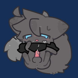 balls bandage bandage_on_face big_tail black_body black_fur black_scarf blue_eyes bodily_fluids chibi clothing cum cum_from_ass cum_in_ass cum_inside cum_on_clothing ears_down feral fluffy fluffy_tail fur genital_fluids genitals lying male narrowed_eyes neckwear on_back open_mouth penis pivoted_ears scarf shed simple_background solo squint sweat tail tears humaki felid feline mammal 1:1 alpha_channel hi_res