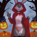 anthro balls cloak clothing collar erection femboy food fruit genitals glans hair happy holidays male nude penis plant pumpkin red_clothing short_hair smile solo tree netiscraft fairy_tales halloween little_red_riding_hood_(copyright) little_red_riding_hood bat lagomorph leporid mammal rabbit 1:1 hi_res