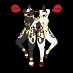 anthro antlers areola black_background black_body black_fur blush degradation dialogue duo female female/female fur gold_(metal) hooves horn insult red_areola red_eyes red_hands red_hooves red_horn red_speech_bubble simple_background text white_body white_fur mamavixy canid canine canis deer domestic_dog hybrid mammal poodle 1:1 alpha_channel english_text hi_res