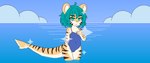 adolescent anthro biped blue_hair camel_toe clothed clothed_anthro clothed_female clothing female flat_chested genitals glistening glistening_body green_eyes hair looking_at_viewer looking_back looking_back_at_viewer one-piece_swimsuit pose sea simple_background solo standing swimwear three-quarter_view water young young_anthro young_female checksout itachizame_(checksout) fish marine requiem_shark shark tiger_shark digital_drawing_(artwork) digital_media_(artwork)
