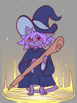 anthro barefoot clothing digitigrade feet female fur grey_background hat headgear headwear holding_object holding_staff magic magic_circle magic_user occult_symbol pentagram pink_eyes purple_body purple_fur robe simple_background solo staff standing symbol witch witch_hat general-irrelevant ultra_(ultrabondagefairy) domestic_cat felid feline felis mammal 3:4 digital_media_(artwork) hi_res