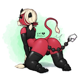 anal anal_bead_pull anal_beads anal_penetration anus armwear black_armwear black_clothing black_elbow_gloves black_gloves black_handwear black_horn black_legwear black_shirt black_tank_top black_thigh_highs black_topwear blush braided_hair braided_ponytail bulge bulge_from_behind clothing cream_hair disembodied_hand ear_piercing ear_ring elbow_gloves eyeshadow femboy gloves hair handwear horn kneeling legwear looking_pleasured makeup male object_in_ass penetration perineum piercing pointy_ears ponytail presenting presenting_anus raised_tail red_body red_skin red_tail ring_piercing sex_toy sex_toy_in_ass sex_toy_insertion shirt simple_background solo tail tank_top text thigh_highs topwear lonely_cri junno_(cri) demon demon_humanoid humanoid artist_name