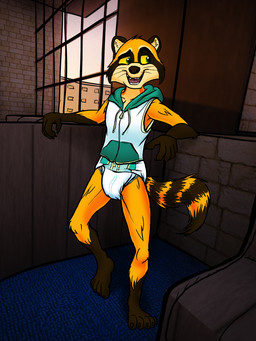 adolescent ageplay anthro clothed clothing diaper exhibitionism fur hoodie infantilism male orange_body orange_fur public public_exposure roleplay school shirt solo topwear young racketraccoon mammal procyonid raccoon 3:4 hi_res