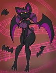 3_toes anthro big_breasts big_butt black_body black_fur black_hair black_wings breasts butt featureless_breasts feet female fur hair hands_together mouthless music_sheet musical_note musical_symbol nude pigtails purple_body purple_fur purple_hair purple_inner_ear purple_wings short_tail solo symbol tail thick_thighs toes wings miso_souperstar city_of_heroes bat mammal 2024 absurd_res hi_res