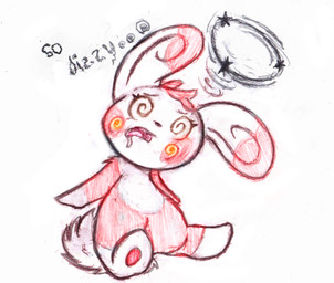 after_transformation ambiguous_gender bodily_fluids dizzy drooling female feral fur open_mouth pawpads red_body red_fur saliva simple_background sitting solo spiral spiral_eyes text white_background white_body white_fur mnesia3 nintendo pokemon generation_3_pokemon pokemon_(species) spinda english_text