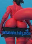 ambiguous_gender andromorph anthro big_butt black_hair butt butt_squish genitals hair huge_butt intersex nude pussy red_body sign simple_background social_media solo squish tail text thick_thighs wide_hips conditional_dnp remanedur ren_(remanedur) fish marine 3d_(artwork) digital_media_(artwork) hi_res nonbinary_(lore)