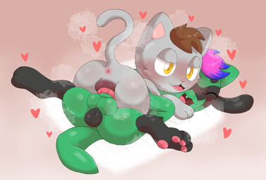 animal_genitalia animal_penis animal_vulva anus balls_deep brown_hair canine_genitalia canine_penis canine_vulva duo eyes_closed fangs female female_on_top feral from_front_position fur genitals green_body green_fur grey_body grey_fur hair heart_symbol hug intersex intersex/female knot knot_root knotting looking_pleasured lying missionary_position on_back on_top open_mouth penetration penis purple_hair sex tail tail_motion tailwag teeth vaginal vaginal_knotting vaginal_penetration whiskers yellow_eyes conditional_dnp frchpk nintendo pokemon dani_(danisaiah1) tiberius_magnus domestic_cat felid feline felis generation_4_pokemon mammal pokemon_(species) riolu 2025 hi_res