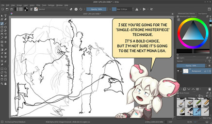 anthro art_program_in_frame breaking_the_fourth_wall clothed clothing color_wheel female hair head_on_hand machine software solo speech_bubble text white_hair david_revoy krita_(copyright) kiki_the_cyber_squirrel android mammal robot rodent sciurid tree_squirrel 2025 digital_media_(artwork) english_text krita_(artwork)