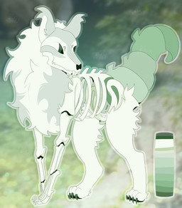 4_legs ambiguous_gender bone feral green_body green_eyes looking_aside male rib_cage skeleton skull skull_head solo cloudy_hyena oliver_(cloudy_hyena) canid canine canis mammal wolf hi_res model_sheet