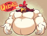 anthro beak belly big_belly feathers male overweight overweight_male red_body red_feathers solo spread_arms white_body white_feathers yellow_beak jasperthecrab looney_tunes warner_brothers foghorn_leghorn avian bird chicken galliform gallus_(genus) phasianid