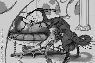 4_arms anal anus balls bodily_fluids cum duo erection eyeless genital_fluids genitals inside interspecies jewelry long_penis male male/male multi_arm multi_limb nude penis sex unusual_anatomy unusual_genitalia unusual_penis oddbird alien monster monochrome