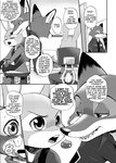2020 anthro blush bodily_fluids boop canid canine chair clothed clothing comic dialogue dipstick_ears disney dogear218 duo ear_markings ellipsis english_text fox fully_clothed fur furniture hard_translated judy_hopps lagomorph leporid mammal monochrome multicolored_ears nick_wilde open_mouth open_smile police police_uniform rabbit red_fox sitting smile speech_bubble sweat sweatdrop text third-party_edit translated true_fox uniform zootopia