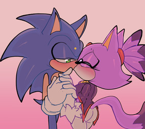 5_fingers anthro big_butt blue_body blush blush_lines butt clothing duo eyes_closed female fingers fur gloves green_eyes half-closed_eyes hand_holding handwear kiss_on_lips kissing male male/female narrowed_eyes purple_body purple_fur simple_background tail karl0 sega sonic_the_hedgehog_(series) blaze_the_cat sonic_the_hedgehog domestic_cat eulipotyphlan felid feline felis hedgehog mammal 2025 absurd_res hi_res
