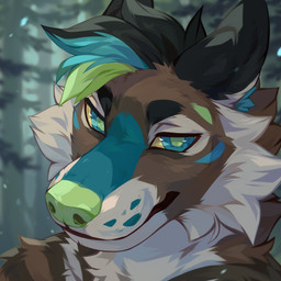 ambiguous_anthro ambiguous_gender anthro arm_tuft black_ears black_hair blue_eyes blue_hair blue_markings brown_body brown_fur cheek_tuft detailed_background ears_back facial_tuft front_view fur glistening glistening_eyes green_hair green_nose green_pupils hair looking_at_viewer markings mouth_closed multicolored_hair neck_tuft nude pivoted_ears pupils shoulder_tuft solo tuft white_body white_fur yellow_sclera corzh77 canid canine mammal 1:1 bust_portrait detailed hi_res portrait