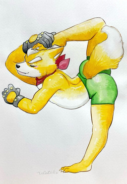 3_toes 5_fingers anthro arched_back athletic athletic_anthro athletic_male backless_gloves barefoot bent_over biped blush bottomwear butt claws closed_smile clothed clothed_anthro clothed_male clothing contortionism countershade_face countershade_fur countershade_torso countershading cute_fangs dipstick_tail eyebrows eyelashes eyes_closed fangs feet femboy fingers flexible fur furgonomics glistening glistening_body glistening_fur gloves green_bottomwear green_clothing green_shorts grey_clothing grey_gloves grey_handwear hair handwear hotpants humanoid_hands humanoid_heel kerchief lips male male_anthro markings monotone_bottomwear monotone_clothing monotone_hair monotone_kerchief monotone_neckerchief monotone_neckwear monotone_shorts mouth_closed multicolored_hair neckerchief neckwear on_one_leg one_fang pink_blush pink_lips plantar_flexion plantigrade pose red_kerchief red_neckerchief red_neckwear short_hair shorts side_view simple_background smile snaggle_tooth snout solo standing tail tail_clothing tail_markings teeth thick_eyebrows tight_bottomwear tight_clothing tight_shorts toe_claws toes topless topless_anthro topless_male two_tone_hair white_background white_body white_claws white_countershading white_eyebrows white_fur white_hair white_inner_ear white_markings white_snout white_tail_tip yellow_body yellow_ears yellow_fur yellow_tail ulala_ko nintendo star_fox fox_mccloud canid canine fox mammal full-length_portrait hi_res pinup portrait shaded