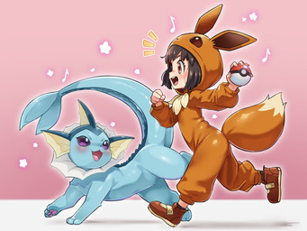 5_fingers ambiguous_gender biped blue_body dorsal_fin duo female feral fin fingers holding_object holding_pokeball musical_note musical_symbol open_mouth open_smile pawpads pokeball quadruped smile symbol tail tail_fin young young_female young_human ihcaris nintendo pokemon poke_kid aquatic eeveelution generation_1_pokemon human mammal pokemon_(species) vaporeon 4:3