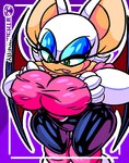 anthro big_breasts big_ears bodysuit breasts cleavage clothed clothing evening_gloves eyelashes eyeshadow female fur green_eyes half-closed_eyes huge_breasts makeup narrowed_eyes skinsuit small_waist solo tan_body thick_thighs tight_clothing white_body white_fur wide_hips wings th3gadfly sega sonic_the_hedgehog_(series) rouge_the_bat bat mammal 2024 artist_name hi_res