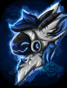 anthro black_horn blue_body blue_eyes blue_fur blue_hair fur hair horn machine male protogen_face protogen_visor solo white_body white_fur protogen