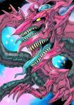 claws glowing glowing_eyes long_claws multi_mouth open_mouth solo star teeth tongue yellow_eyes witnesstheabsurd konami mythology yu-gi-oh! slifer_the_sky_dragon dragon duel_monster mythological_creature mythological_scalie scalie hi_res