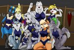 anthro bottomwear bra breasts cellphone clothed clothing collar detailed_background ear_piercing ear_ring electronics female group holding_breast looking_at_viewer medium_breasts phone piercing pose ring_piercing smartphone spiked_collar spikes sports_bra sports_panties sports_team underwear arcatech bandai_namco deltarune digimon disney five_nights_at_freddy's five_nights_at_freddy's:_security_breach helluva_boss illumination_entertainment looney_tunes mario_bros nintendo pokemon ratchet_and_clank scottgames sing_(movie) sony_corporation sony_interactive_entertainment steel_wool_studios super_mario_odyssey undertale undertale_(series) warner_brothers zootopia broodal hariet_(mario) judy_hopps lola_bunny loona_(helluva_boss) porsha_crystal rivet_(ratchet_and_clank) roxanne_wolf toriel bovid canid canine canis caprine digimon_(species) domestic_dog generation_4_pokemon goat lagomorph leporid lombax lucario mammal pokemon_(species) rabbit renamon wolf absurd_res crossover hi_res