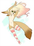 anthro clothing female hair legwear markings mole_(marking) smile solo thigh_highs e-pon canid canine fennec_fox fox mammal true_fox hi_res