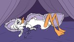 anthro bedroom bedroom_eyes big_breasts breasts covering covering_crotch female narrowed_eyes nipples noblewoman non-mammal_breasts non-mammal_nipples nude seductive solo diaxis disney ducktales ducktales_(2017) fan_character marguerite_mallory anatid anseriform avian bird duck absurd_res hi_res