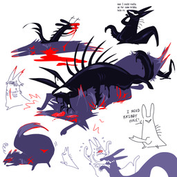 1_eye annoyed back_spines black_body blood bodily_fluids butt crying death duo eating_flesh feral feral_on_feral flustered fur genitals knot knotted_penis licking male male/male penis pinned pinned_to_ground purple_body purple_fur rear_view red_eyes scratches simple_background sweat tail_wrapped_around tapering_penis tears text tongue white_background x_eyes kriddykreme rain_world videocult fan_character knight_slugcat krug goo_creature slugcat 1:1 english_text hi_res sketch_page