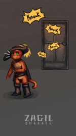 anthro belt boots bottomwear cape cloak clothing creepy creepy_face door doorway dual_wielding duo emanata footwear fur green_eyes grey_background grey_body grey_fur hat headgear headwear holding_object holding_weapon jumping knocking knocking_on_door looking_at_another looking_back male motion_lines opening_door orange_body orange_fur pants poncho red_eyes scared scary screaming shoes sickle simple_background size_difference standing weapon sound_warning zagilumbrare dreamworks puss_in_boots_(franchise) death_(puss_in_boots) puss_in_boots_(dreamworks) canid canine canis domestic_cat felid feline felis mammal tabby_cat wolf 9:16 animated hi_res meme short_playtime signature sound webm