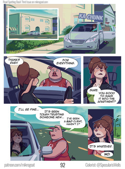 anthro bandage body_hair bottomwear breasts car clothed clothed_anthro clothed_female clothed_male clothing dialogue duo eyebrows female fur group hair horn jacket male navel nipples outside overweight overweight_anthro overweight_male piercing pink_body pink_fur pink_skin shirt shorts tank_top teeth text tongue topwear vehicle mikrogoat basil_(mikrogoat) ruby_(mikrogoat) domestic_pig lagomorph leporid mammal rabbit suid suine sus_(pig) comic english_text hi_res url