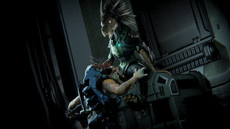 3_fingers 3_toes ankle_tuft anthro anthro_on_anthro arm_feathers arm_quills arm_tuft armor beak box brown_body brown_feathers clothed clothed_sex clothing container crate cunnilingus digitigrade duo feather_hair feather_tuft feathered_crest feathers feet female female_anthro fingers head_crest hip_tuft inside intraspecies kneeling_oral_position leg_tuft male male/female male_anthro one_leg_up oral pseudo_hair quill_hair raised_leg scales sex sitting tan_body tan_scales toes tuft vaginal yellow_eyes tallion pickle_juice_(modeler) halo_(series) microsoft xbox_game_studios cor_zan t'loaki alien avian ibie'shan kig-yar scalie t'vaoan 16:9 3d_(artwork) colored digital_media_(artwork) hi_res widescreen