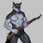 anthro dog_tags gun male ranged_weapon rifle simple_background sks solo weapon variri kodiak wulfe canid canine canis mammal wolf absurd_res hi_res