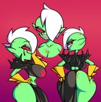 big_breasts big_butt breasts butt clothed clothing curvy_figure female fingers freckles gloves gradient_background green_body green_skin hair handwear humanoid_pointy_ears long_hair looking_back midriff navel noseless not_furry pointy_ears red_sclera sharp_teeth simple_background solo teeth text thick_thighs topwear voluptuous white_hair wide_hips metuloser404 disney wander_over_yonder lord_dominator alien alien_humanoid humanoid 2023 absurd_res hi_res