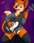 anthro bass_guitar blush breasts camel_toe clothed clothing female fur guitar kneeling legwear looking_at_viewer musical_instrument open_mouth panties playing_music plucked_string_instrument simple_background solo spread_legs spreading stockings string_instrument sweater topwear underwear yosshi rock_dog darma_(rock_dog) canid canine fox mammal digital_media_(artwork) hi_res