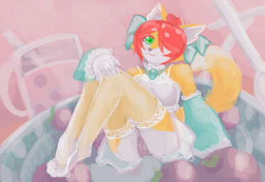 anthro butt clothing female food hair looking_at_viewer maid_uniform panties red_hair solo underwear uniform softspecies canid canine fox mammal digital_media_(artwork) hi_res