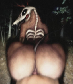 ambiguous_gender anthro antlers big_butt bone butt butt_focus duo first_person_view forest from_behind_position genitals horn human_on_monster looking_at_another looking_at_partner looking_back looking_back_at_another looking_back_at_partner male outside penis plant sex skull skull_head tail tree white_eyes guhg_kemonowo human mammal monster skulldog_(species) hi_res