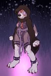 anthro barefoot biped breasts cloak clothing feet female glowing glowing_eyes solo standing snowleandre_(artist) canid canine canis mammal wolf 2024