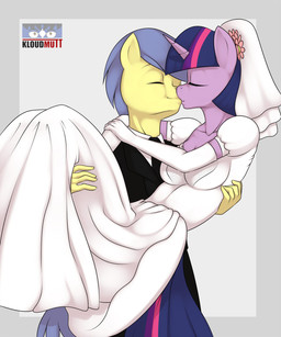 accessory anthro anthrofied breasts clothing dress duo eyes_closed female flower fur hair horn kissing male multicolored_hair necktie plant purple_body purple_fur purple_hair suit two_tone_hair wedding_dress wedding_veil kloudmutt friendship_is_magic hasbro my_little_pony mythology comet_tail_(mlp) twilight_sparkle_(mlp) equid equine mammal mythological_creature mythological_equine unicorn 5:6 digital_media_(artwork) hi_res source_request