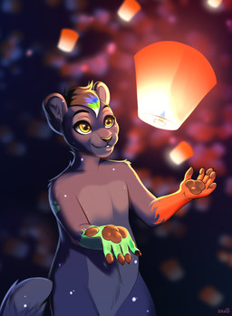 anthro fire fluffy lamp lantern male paper_lantern paws simple_background smile solo tail zhadart felid mammal pantherine tiger digital_media_(artwork) hi_res