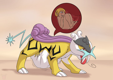 after_vore belly duo female feral human_prey overweight simple_background vore yellow_body dweet-tea nintendo pokemon generation_2_pokemon human legendary_pokemon mammal pokemon_(species) raikou 2017