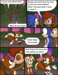 clothed clothing dialogue female forest kissing outside partially_clothed plant text tree omatic archie_comics sega sonic_the_hedgehog_(archie) sonic_the_hedgehog_(comics) sonic_the_hedgehog_(satam) sonic_the_hedgehog_(series) cream_the_rabbit miles_prower sally_acorn sonic_the_hedgehog canid canine eulipotyphlan fox hedgehog lagomorph leporid mammal rabbit rodent sciurid tree_squirrel absurd_res comic english_text hi_res