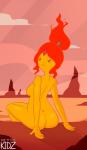 black_eyes blush breasts butt female fiery_hair fire forehead_gem gem hair looking_at_viewer looking_back not_furry one_eye_closed outside ponytail short_hair side_boob sitting solo wink yellow_body yellow_skin retrokidz adventure_time cartoon_network flame_princess elemental_creature fire_creature hi_res