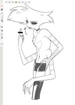 4_arms art_program_in_frame clothed clothing male multi_arm multi_limb simple_background topless topless_male white_background enaic31 hazbin_hotel hellaverse angel_dust arachnid arthropod demon humanoid spider digital_media_(artwork) hi_res monochrome oekaki