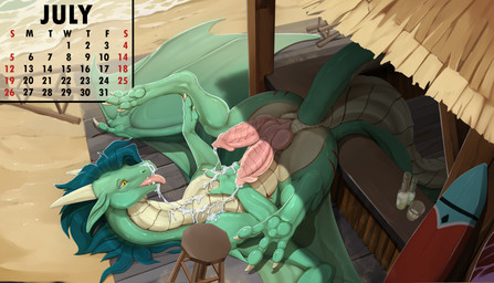 2_penises after_orgasm anal anal_masturbation anal_penetration animal_genitalia anus beach bodily_fluids butt calendar calendar_graphic calendar_pinup claws cum cum_on_chest cum_on_face cum_on_own_chest cum_on_own_face cum_on_self day diphallism erection fangs feet feral finger_claws genital_fluids genital_slit genitals green_body horizontal_diphallism horn july_(month) knot knotted_penis lying male masturbation membrane_(anatomy) membranous_wings multi_genitalia multi_penis on_back outside penetration penis ridged_knotted_penis sand snout solo spread_toes tail tail_around_penis tail_fetish tail_in_ass tail_in_own_ass tail_insertion tail_masturbation tail_play teeth text toe_claws toes tongue tongue_out water wings yellow_eyes ishiru mythology dragon mythological_creature mythological_scalie scalie 2025 absurd_res digital_drawing_(artwork) digital_media_(artwork) english_text hi_res