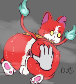 anthro bubble_butt butt butt_grab hand_on_butt male musk spread_butt spreading surprised dying_orchid level-5 yo-kai_watch jibanyan absurd_res hi_res