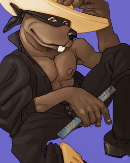 anthro black_nose boots bottomwear brown_body brown_eyes brown_nipples brown_skin clothing cowboy_boots denim denim_bottomwear denim_clothing footwear hat headgear headwear jeans male mask mature_male measuring muscular muscular_male nipples pants pecs shirt shoes simple_background sitting skinny solo sombrero topwear unbuttoned_shirt ravuer numbertime el_nombre gerbil mammal mexican_gerbil murid rodent 4:5 absurd_res hi_res