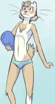 anthro biped blue_background blue_clothing blue_swimwear blush brown_body brown_fur bulge chest_tuft clothed clothing facial_markings fangs fur head_markings head_tuft holding_object holding_towel male markings mask_(marking) navel nipples parted_lips pink_nipples simple_background skimpy slim solo speedo swimwear teeth towel tuft whiskers white_body white_fur ritts gordy_(ritts) domestic_ferret mammal mustelid musteline true_musteline weasel 2008