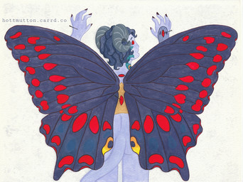 black_hair death hair horn insect_wings lepidopteran_wings macabre male mollymauk_tealeaf multi_eye purple_body purple_skin red_eyes simple_background solo tattoo taxidermy wings hottmutton critical_role the_mighty_nein demon humanoid tiefling absurd_res gouache_(artwork) hi_res painting_(artwork) traditional_media_(artwork) traditional_painting_(artwork)