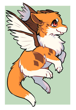 ambiguous_gender brown_horn brown_inner_ear brown_markings brown_wings cheek_tuft countershading dipstick_tail facial_markings facial_tuft feathered_wings feathers feral fluffy fur head_markings horn markings multicolored_body multicolored_fur orange_body orange_ears orange_fur orange_tail pointed_tail pointy_ears prick_ears quadruped red_eyes solo tail tail_markings tuft two_tone_wings white_body white_fur white_tail_tip white_wings wings tsukune_minaga mythology kitsuneinu_dragon chimera dragon furred_dragon furred_scalie mythological_creature mythological_scalie scalie winged_dragon 2026 digital_media_(artwork) hi_res