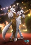 anthro black_body black_fur blurred_background clothing dancing duo female formal fur lights logo male suit white_body white_fur crystal_ice illumination_entertainment sing_(movie) fan_character james_crystal klara_crystal arctic_wolf canid canine canis mammal wolf hi_res